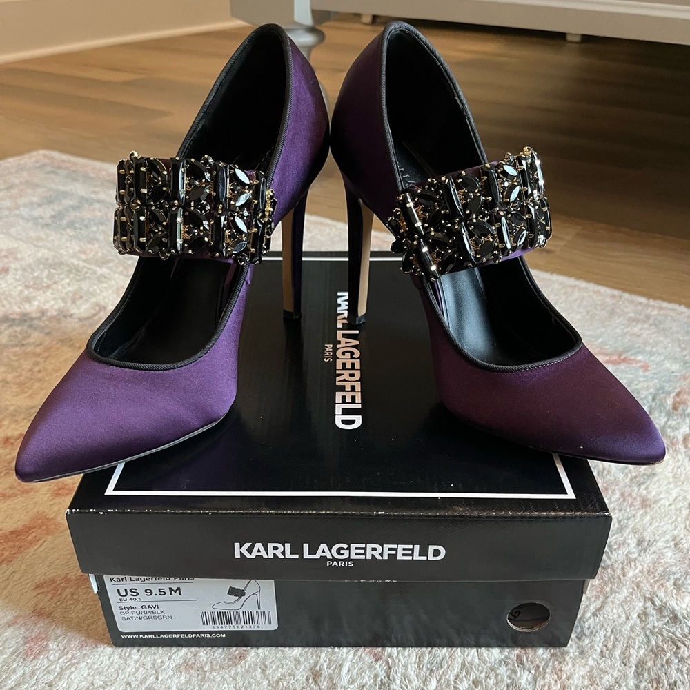 Karl Lagerfeld Purple Stiletto Heels with Embellished Strap Size 9.5